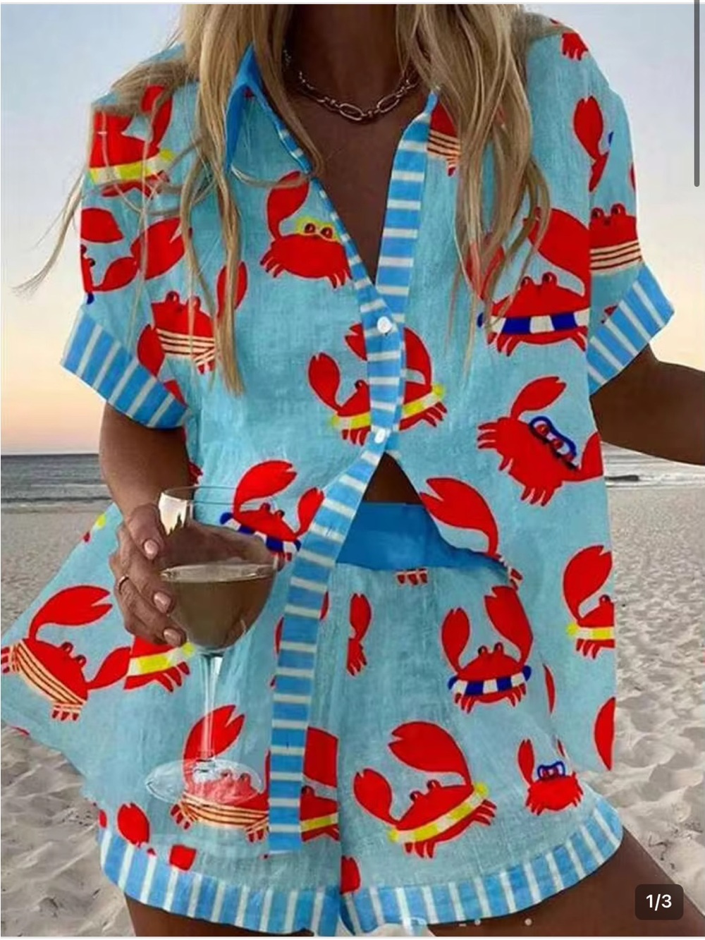 New Without Tags. Vacation Beach Blue Crab-Print 2 Piece Short Pajama Set